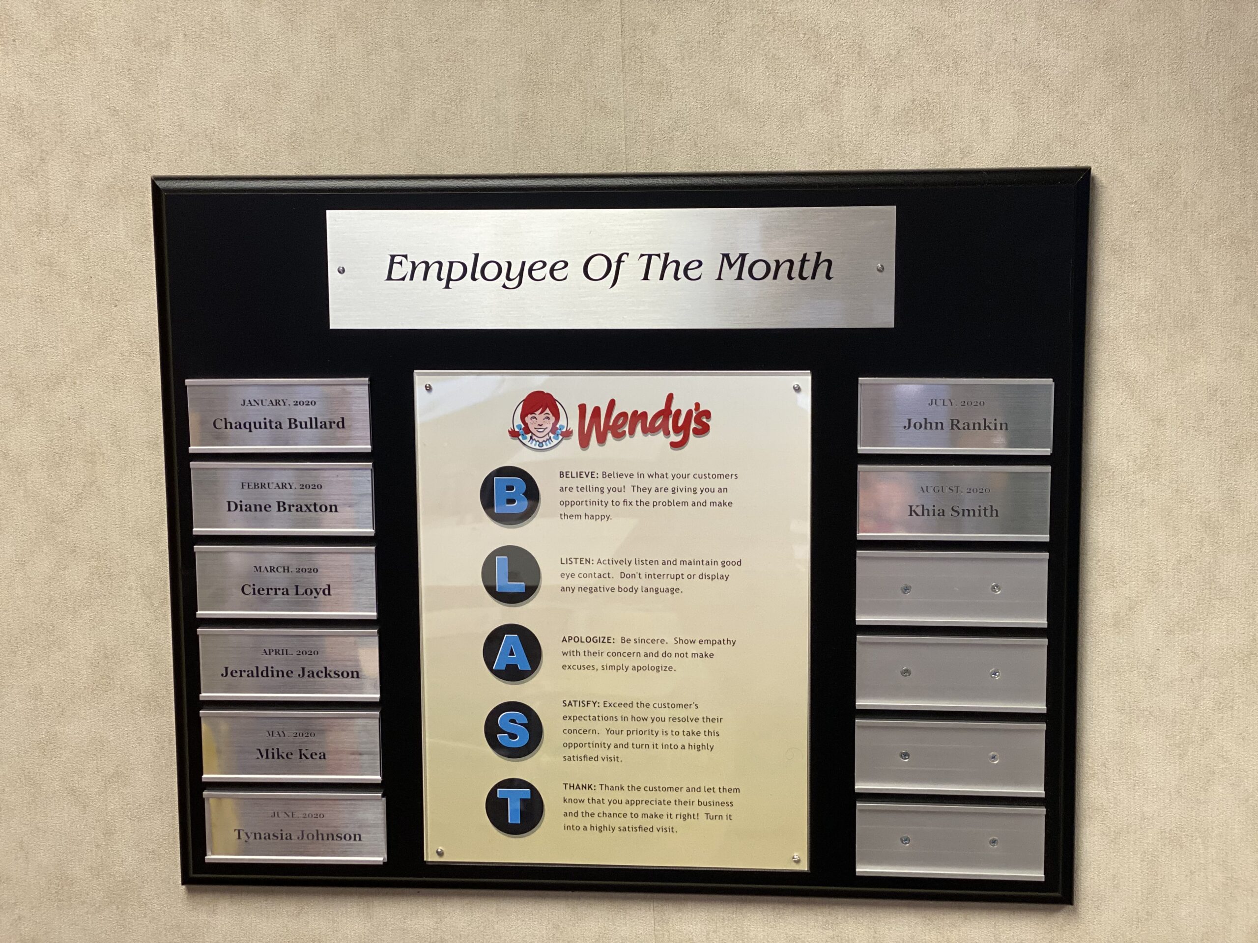 Mission Statement plaque, 12 Tumblers and 12 Name Tags