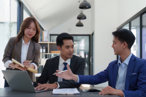 Close up Business team of financial analyze about company's graph profit. finance, strategy, meeting concept