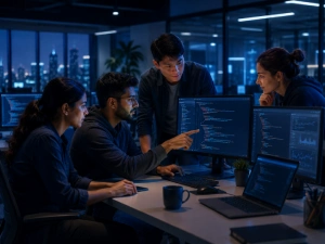 Engineer working at night